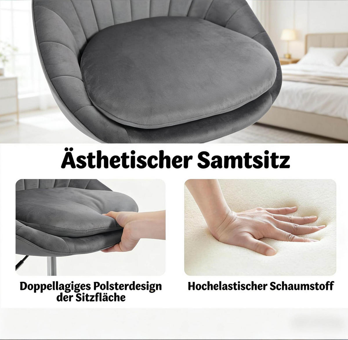 BÜROSTUHL höhenverstellbar drehbar Samt Dark Grey - Dunkelgrau, Metall (52/82/47.5cm) - Meubliv