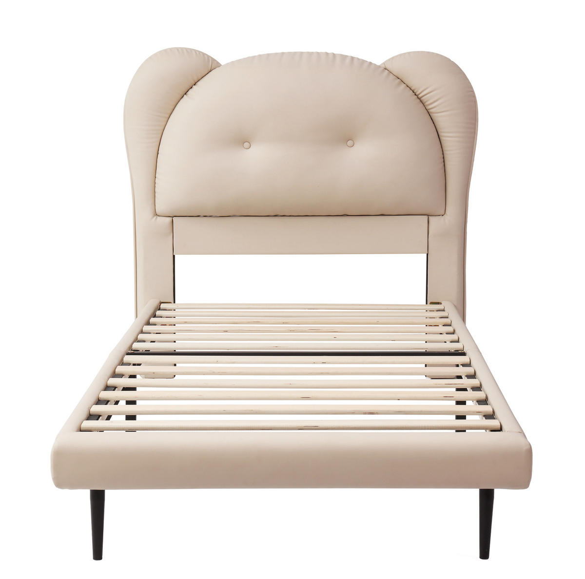 KINDERBETT 90/200 cm mit tierförmigem Kopfteil, stabilem Lattenrost und Eisenrahmen, PU, Beige - Beige, Kunststoff (90/200cm) - Redom