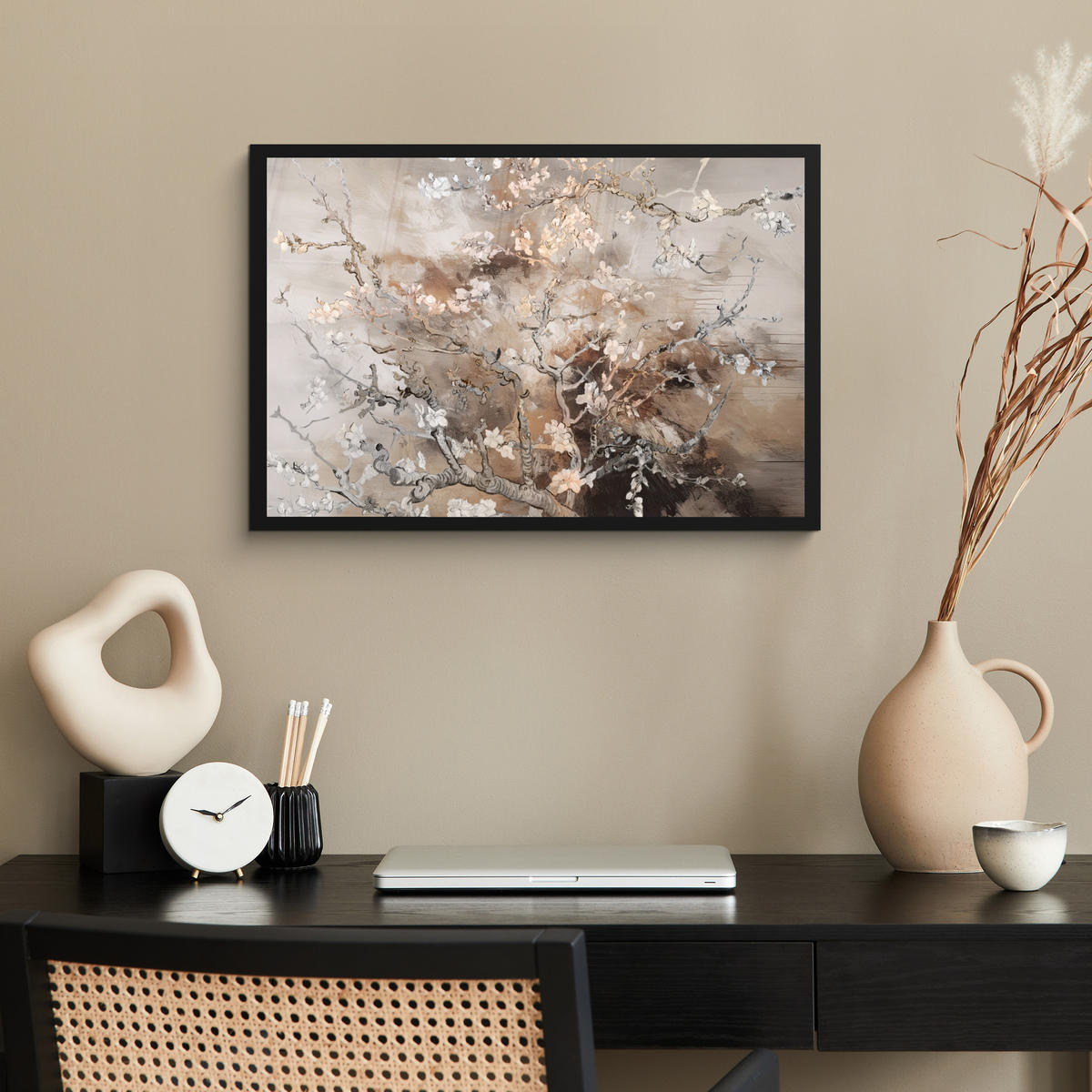 POSTER MIT RAHMEN Mandelblüte - Kunst - Van Gogh - Beige - Abstrakt 60x40 cm - Braun, Papier (60/40cm) - MuchoWow