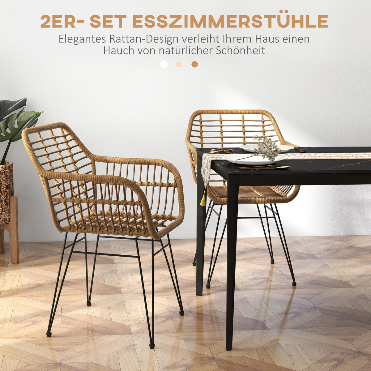 ESSZIMMERSTÜHLE, PE-Rattan Stahl Braun - Braun, Kunststoff (60/79/56cm) - HOMCOM