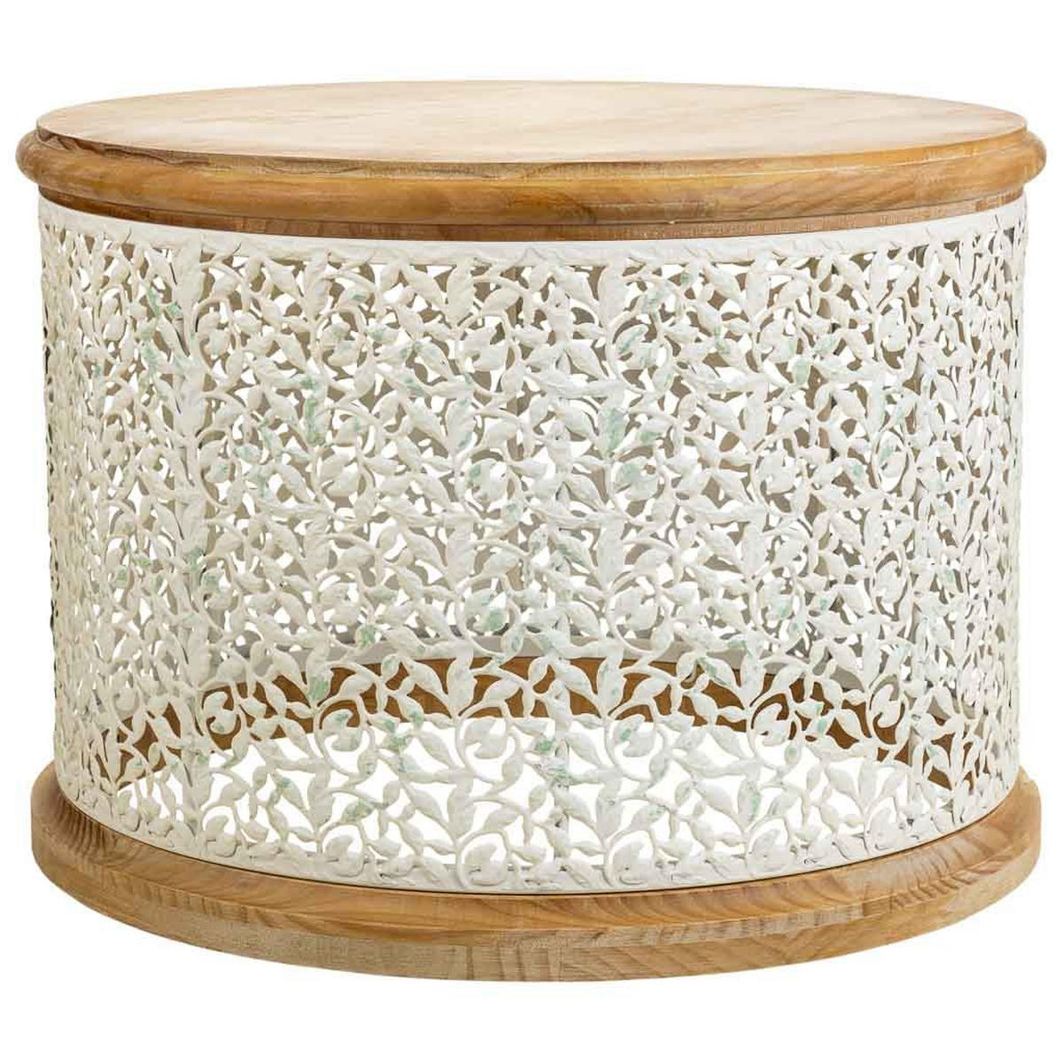 COUCHTISCH aus weißem Holz und Metall, 64x64x47 cm - Weiß, Holz (63.5/63.5/46.5cm) - Wanderlust