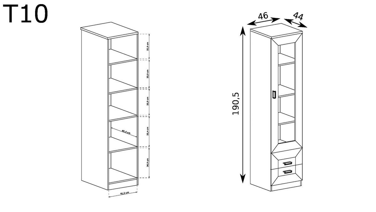 VITRINENSCHRANK TADEUSZ T-10 - Akaziefarben, Holzwerkstoff (46/190/44cm) - Meblini