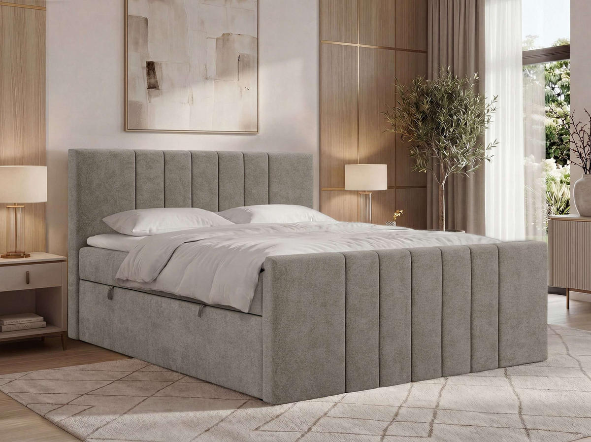 BOXBETT INERO DUO 140/200 - Greige Stukture - Topper Visco - H3 - Greige/Schwarz, Kunststoff/Textil (140/200cm) - MKS