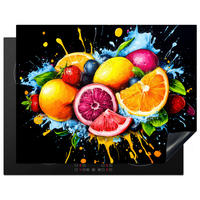 HERDABDECKPLATTE Obst - Graffiti - Bunt - Orange - Erdbeere - Abstrakt 77x59 cm - Orange, Kunststoff (77/0.2/59cm) - MuchoWow