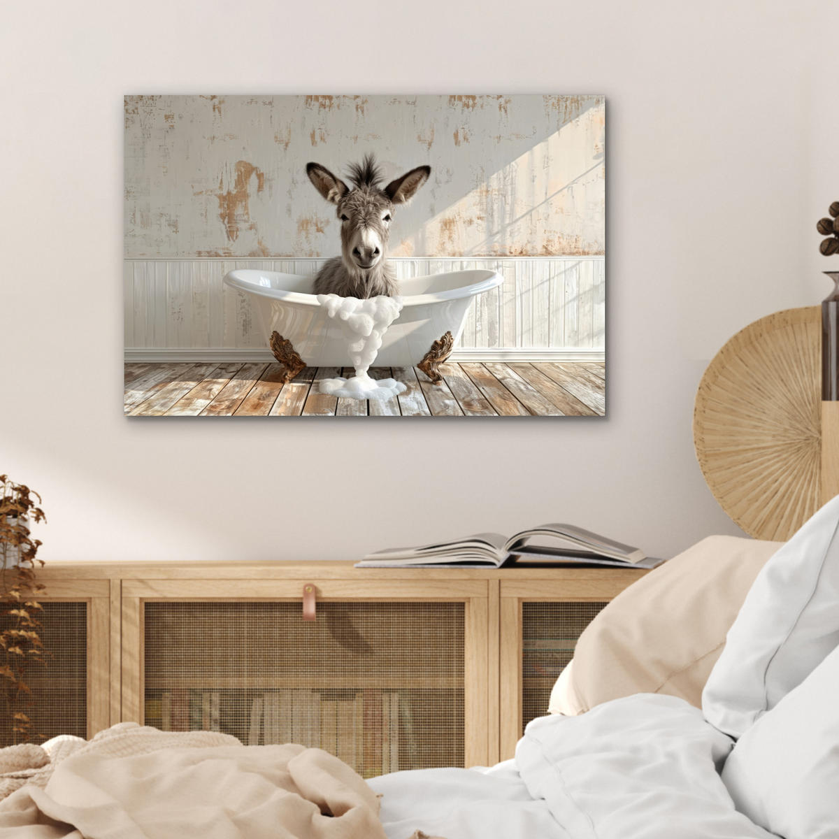 METALLBILD Esel - Tiere - Badewanne - Schaumstoff 60x40 cm - Weiß, Metall (60/40cm) - MuchoWow