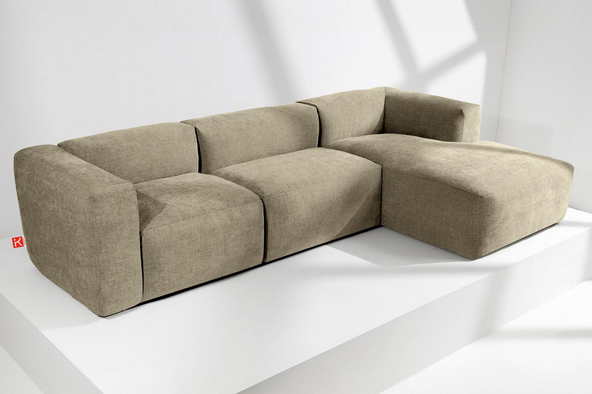 ECKMODULSOFA-RECHTS BUFFO mit extrem weicher und bequemer Sitzfläche, Gewebestoff, sandfarben - Sandfarben, Textil (297/180cm) - KONSIMO®