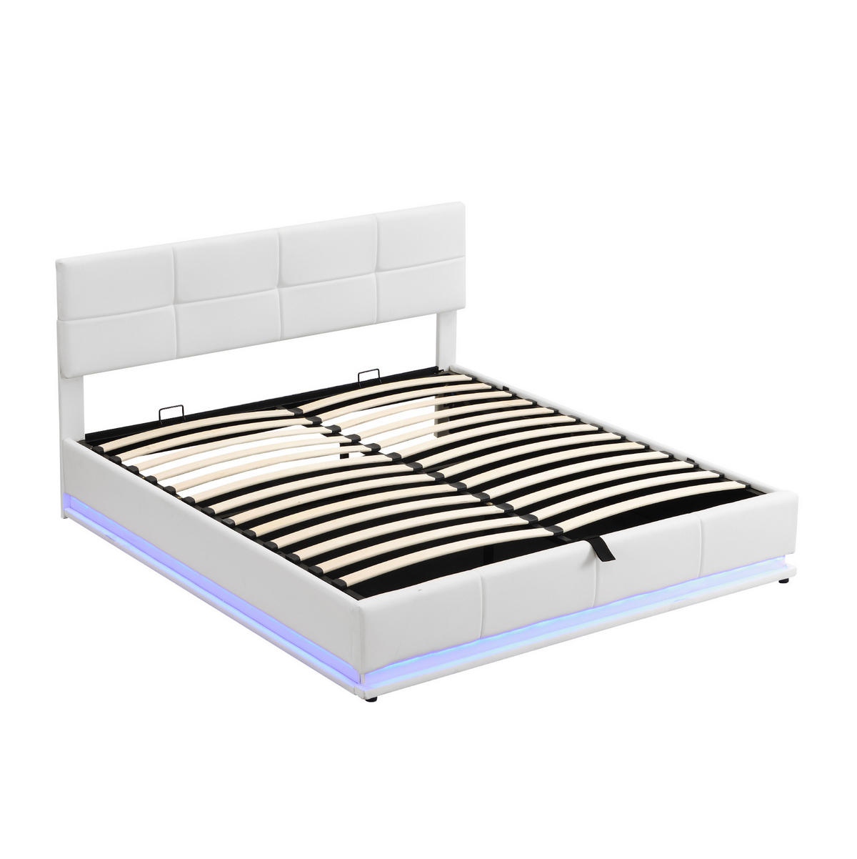 POLSTERBETT mit LED-Beleuchtung 180/200 cm mit Bettkasten & höhenverstellbarem Kopfteil - Weiß, Textil (180/200cm) - BEAOK
