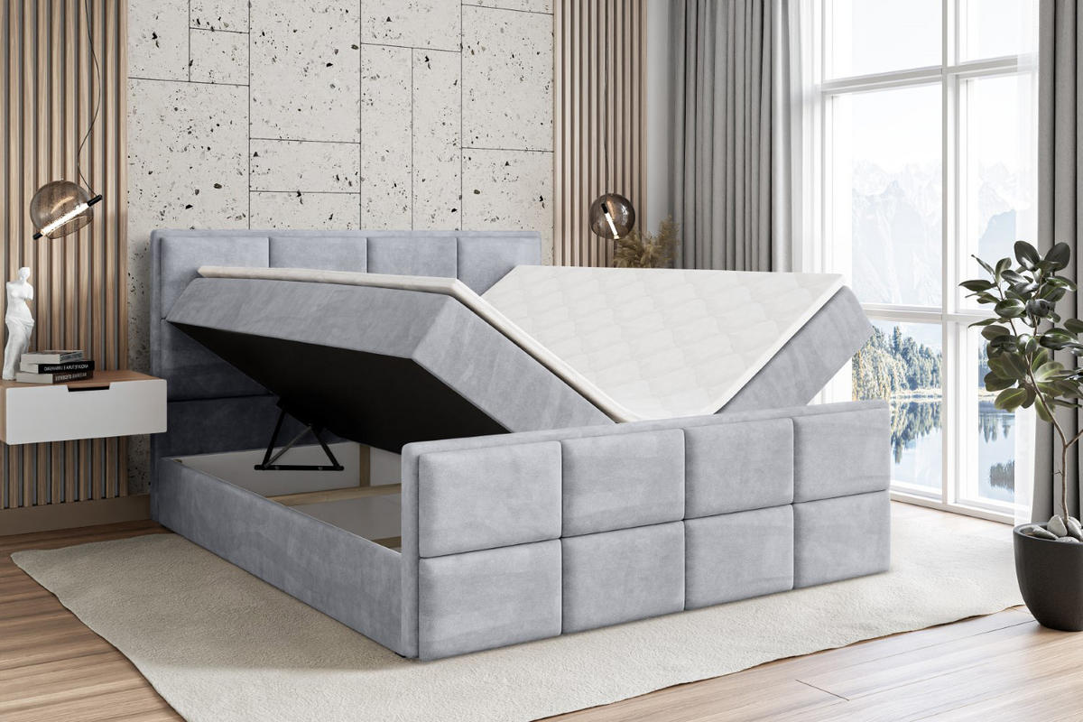 BOXBETT NOVA-Z - 180 x 200 - H4 - Hellgrau - Hellgrau, Holzwerkstoff (180/200cm) - ALTDECOR