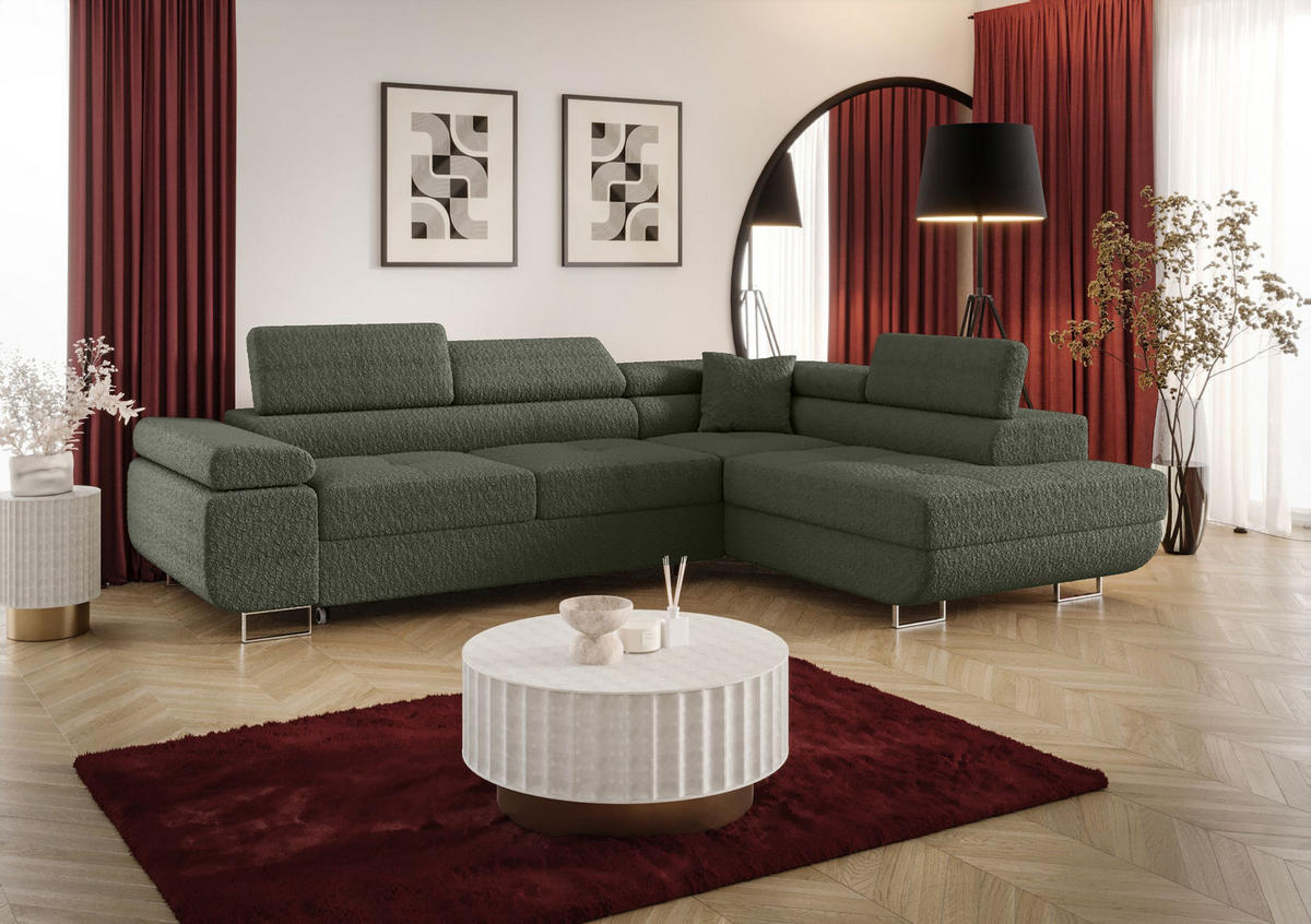 ECKSOFA EMILY mit Schlaffunktion Quelle 37 Rechts - Dunkelgrün, Textil (275/200cm) - Bedante