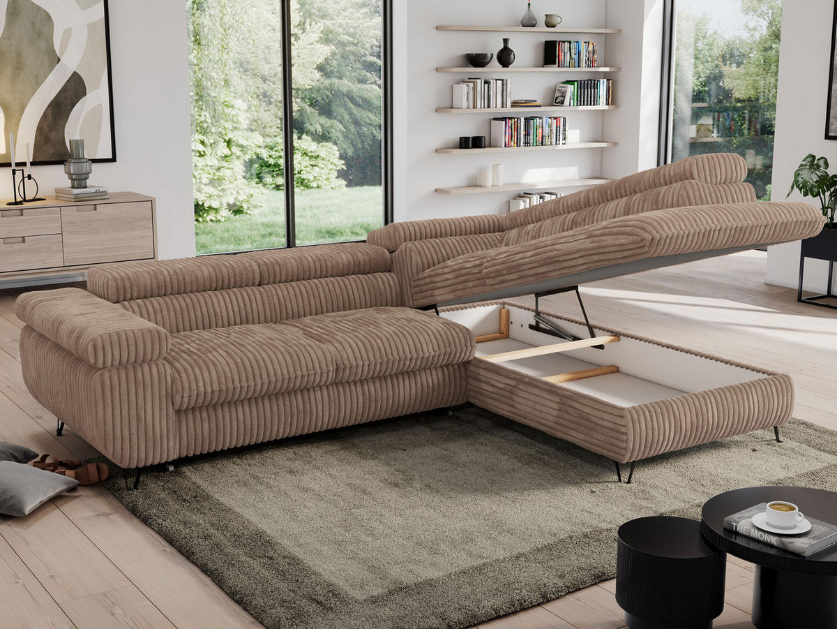 ECKSOFA PEDRO L Braun Cord - Rechts Seite - Schwarz/Braun, Textil/Metall (273/208cm) - MKS