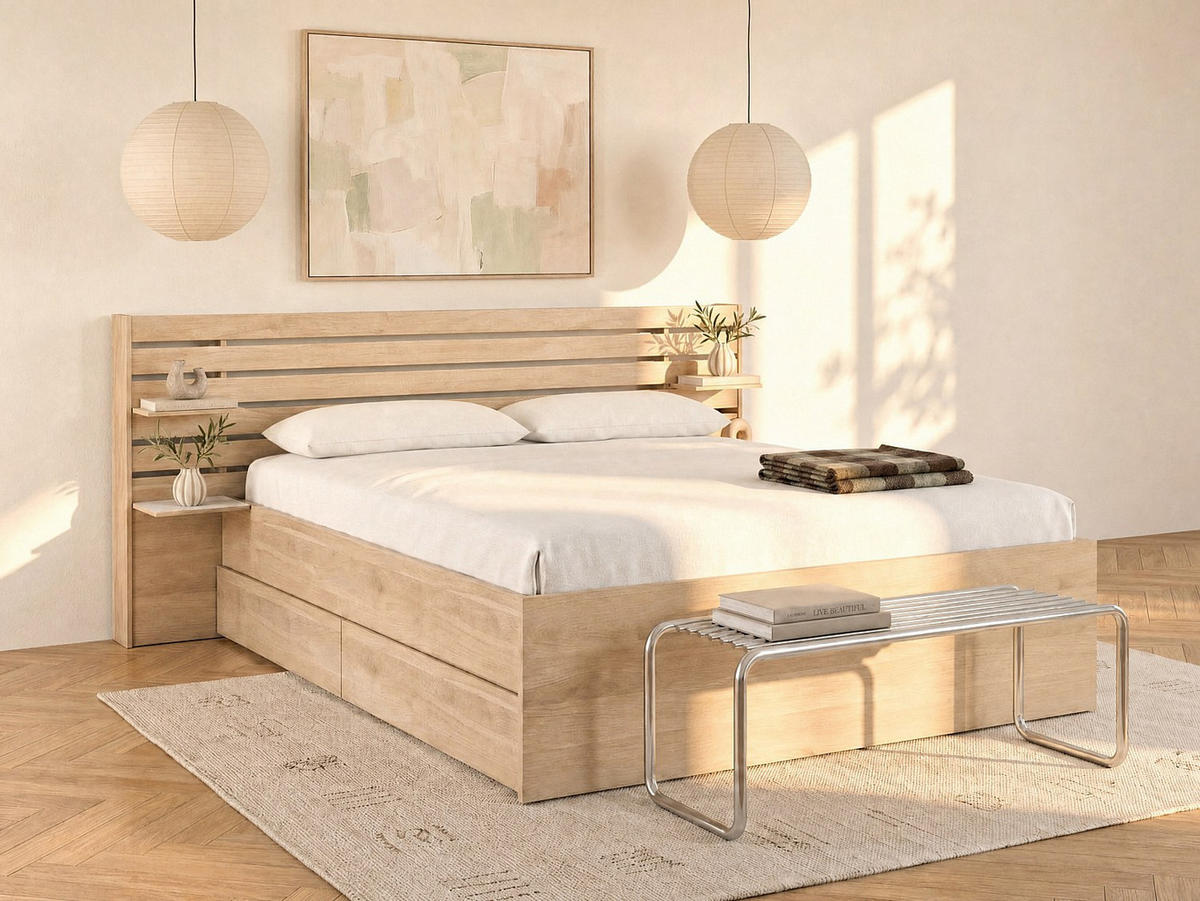 BETTRAHMEN - 2 Personen - holz - naturfarben hell Tenalia - Naturfarben, Holz (180/200cm) - Vente-Unique