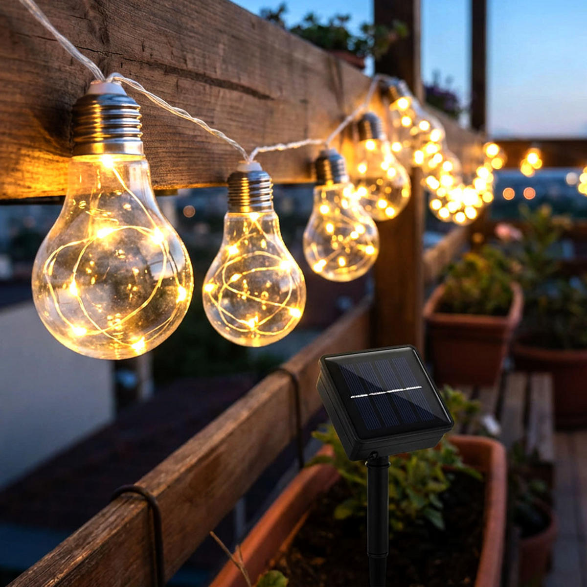LED AUSSENLEUCHTE Solar Lichterkette Silber - Silberfarben, Kunststoff (380/5.8/10cm) - Globo Lighting
