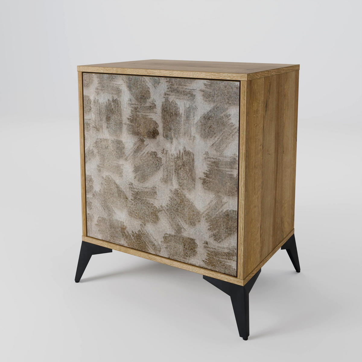 SIDEBOARD SLIGHTLY BLURRED, Eichefarben, 57,5x42x77,5 cm, Schräge Buchenholzfüße - Eichefarben/Buchefarben, Holzwerkstoff/Buchenholz (57.5/77.5/42cm) - SpaceRebels