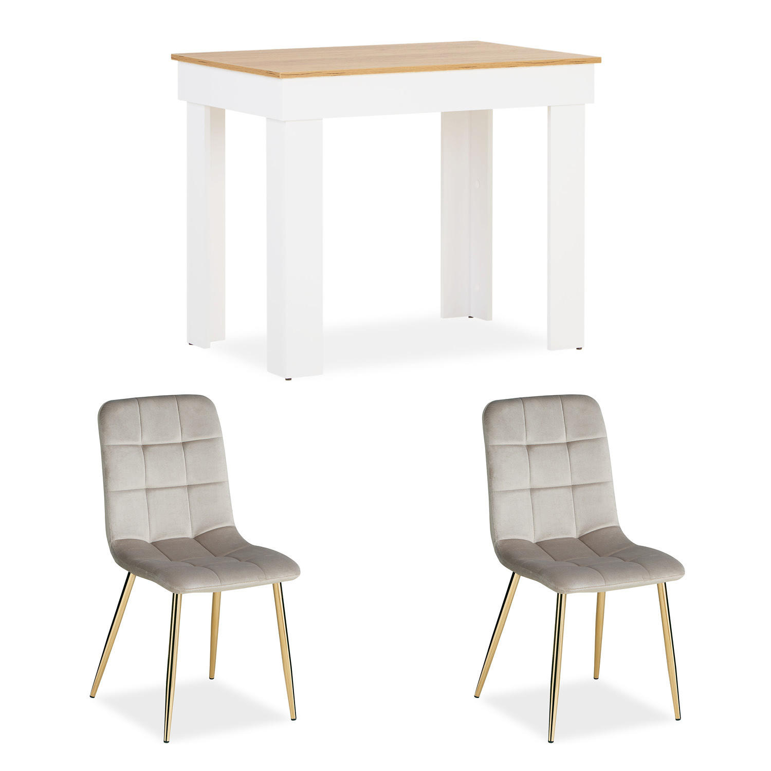 TISCHGRUPPE 90/60 cm mit 2 Stühlen Gold - Beige/Goldfarben, Holz/Textil (60/88/90cm) - Homestyle4u