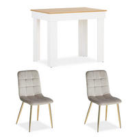 TISCHGRUPPE 90/60 cm mit 2 Stühlen Gold - Beige/Goldfarben, Holz/Textil (60/88/90cm) - Homestyle4u