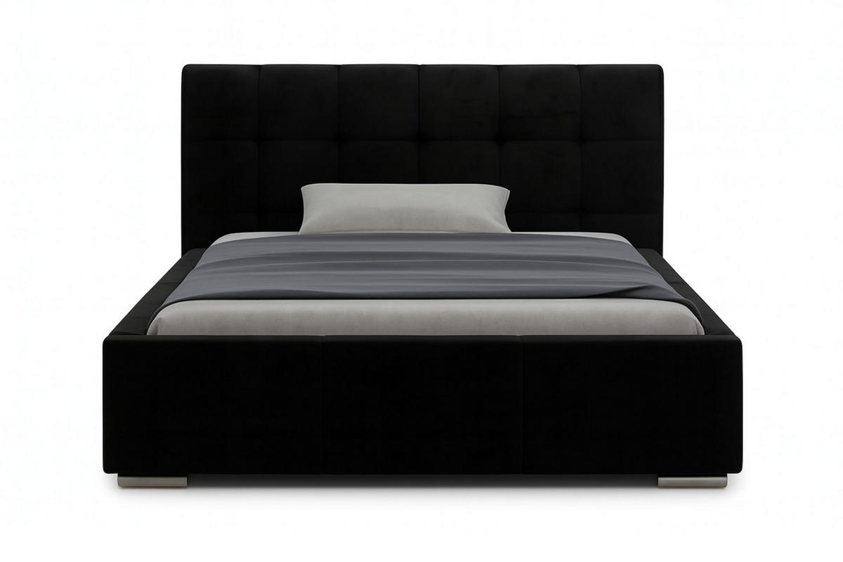 POLSTERBETT BARI mit Kopfteil, 140 x 200 cm, Doppelbett mit Bettkasten und Lattenrost aus Metall, Velourstoff, Frabe: Schwarz - Schwarz, Holz/Kunststoff (140/200cm) - Agmat-Furniture