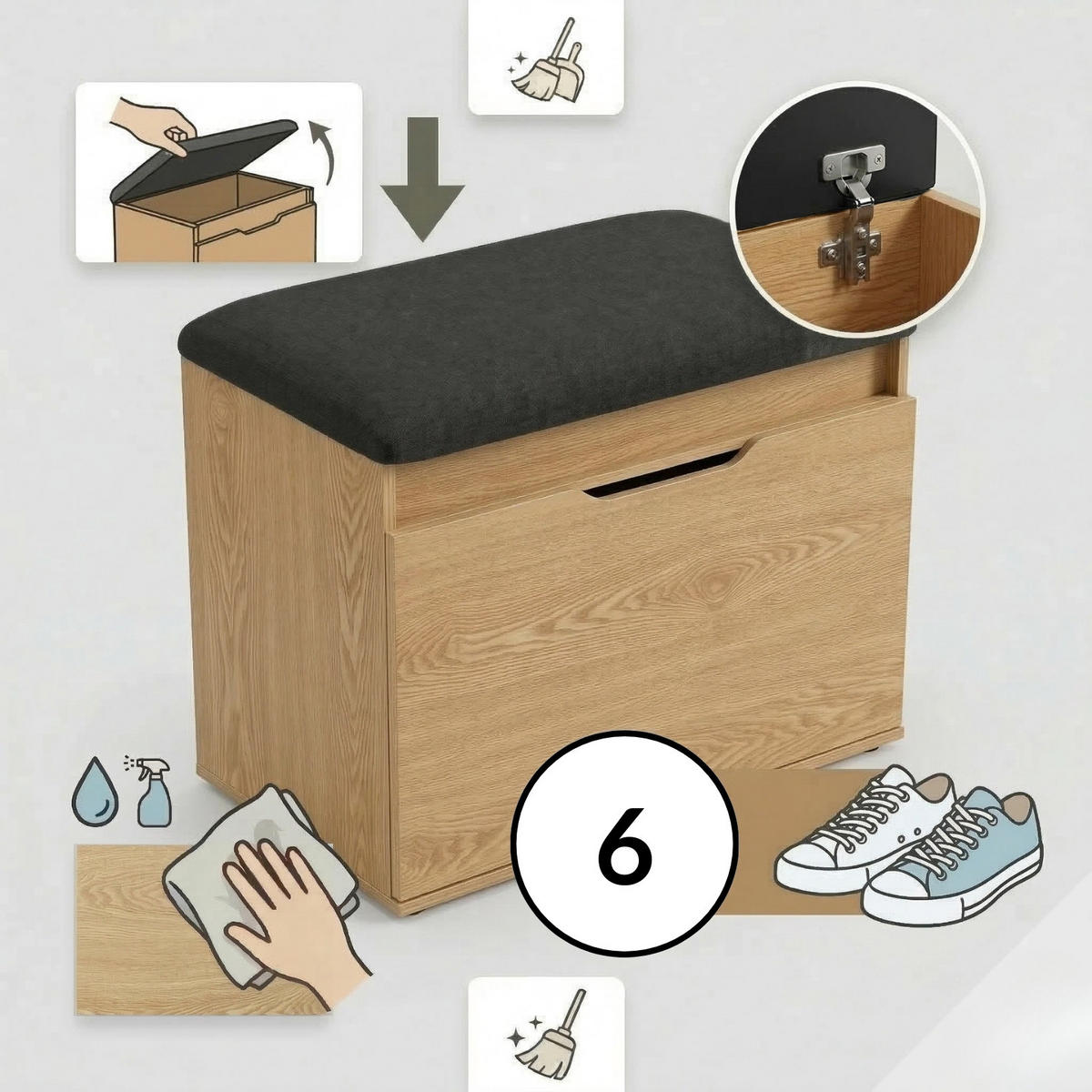 SCHUHSCHRANK Vira 60/50/35 cm Sitzbank - Braun, Holzwerkstoff (60/50/35cm) - BOXIMO