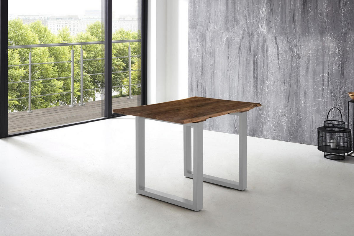 ESSTISCH LUBIN - Silberfarben/Braun, Holz/Metall (80/140/77cm) - SAM