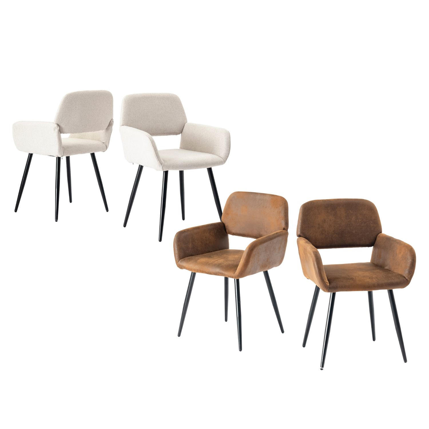 ARMLEHNSTUHL-SET 4 Stück Braun und Beige - Beige/Braun, Holzwerkstoff/Textil (56/76.5/53cm) - Urban Meuble