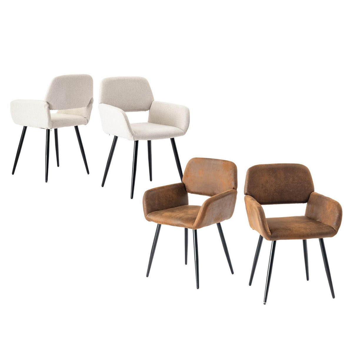 ARMLEHNSTUHL-SET 4 Stück Braun und Beige - Beige/Braun, Holzwerkstoff/Textil (56/76.5/53cm) - Urban Meuble
