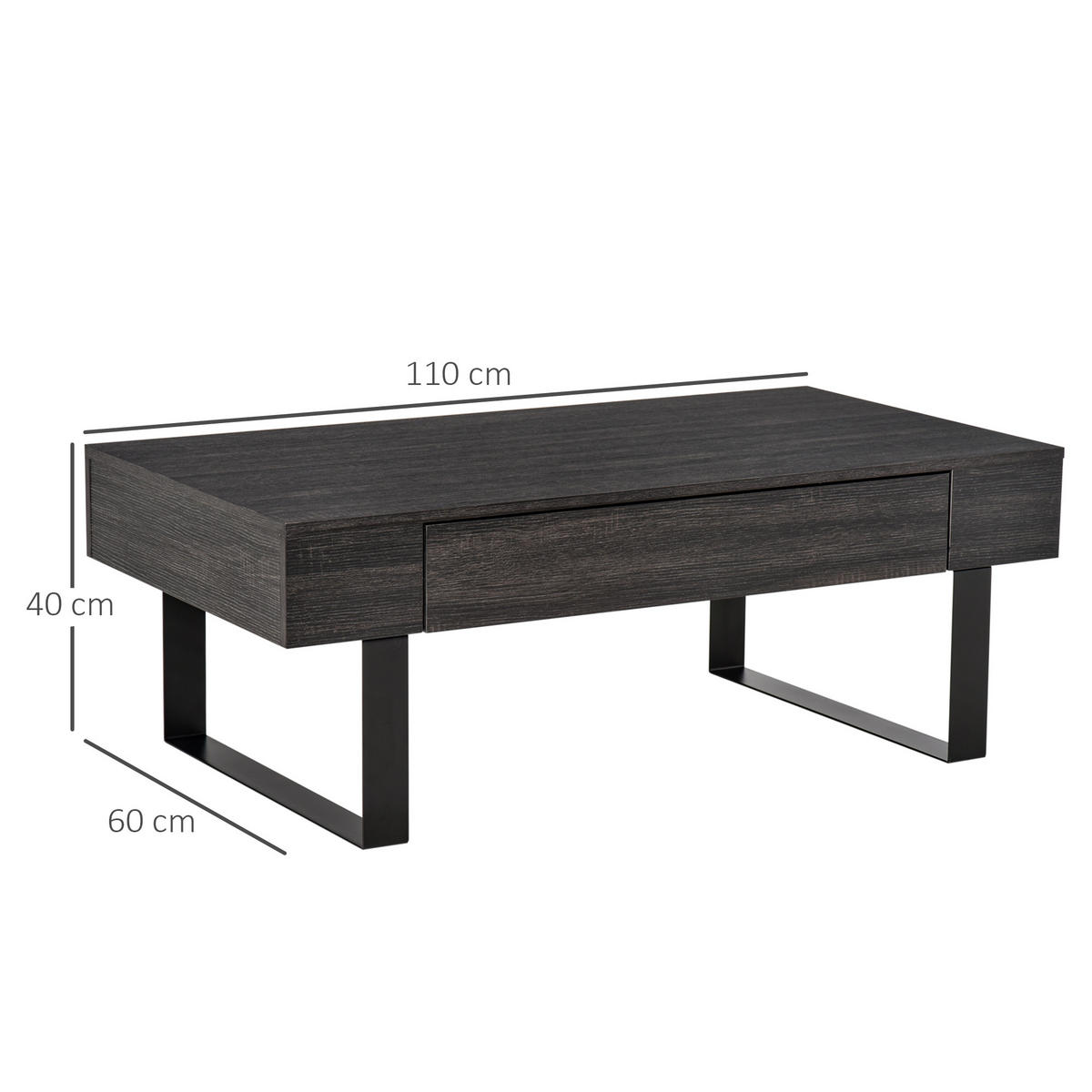 SOFATISCH Couchtisch Schublade stabil einfacher Aufbau Spanplatte Dunkelgrau - Dunkelgrau, Kunststoff (110/60/40cm) - HOMCOM