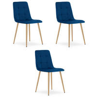 ESSZIMMERSTUHL 3-er Set PYRA marineblauer Sitz, Beine in Holzfarbe - Eichefarben/Dunkelblau, Textil (45/87/50.5cm) - Valora