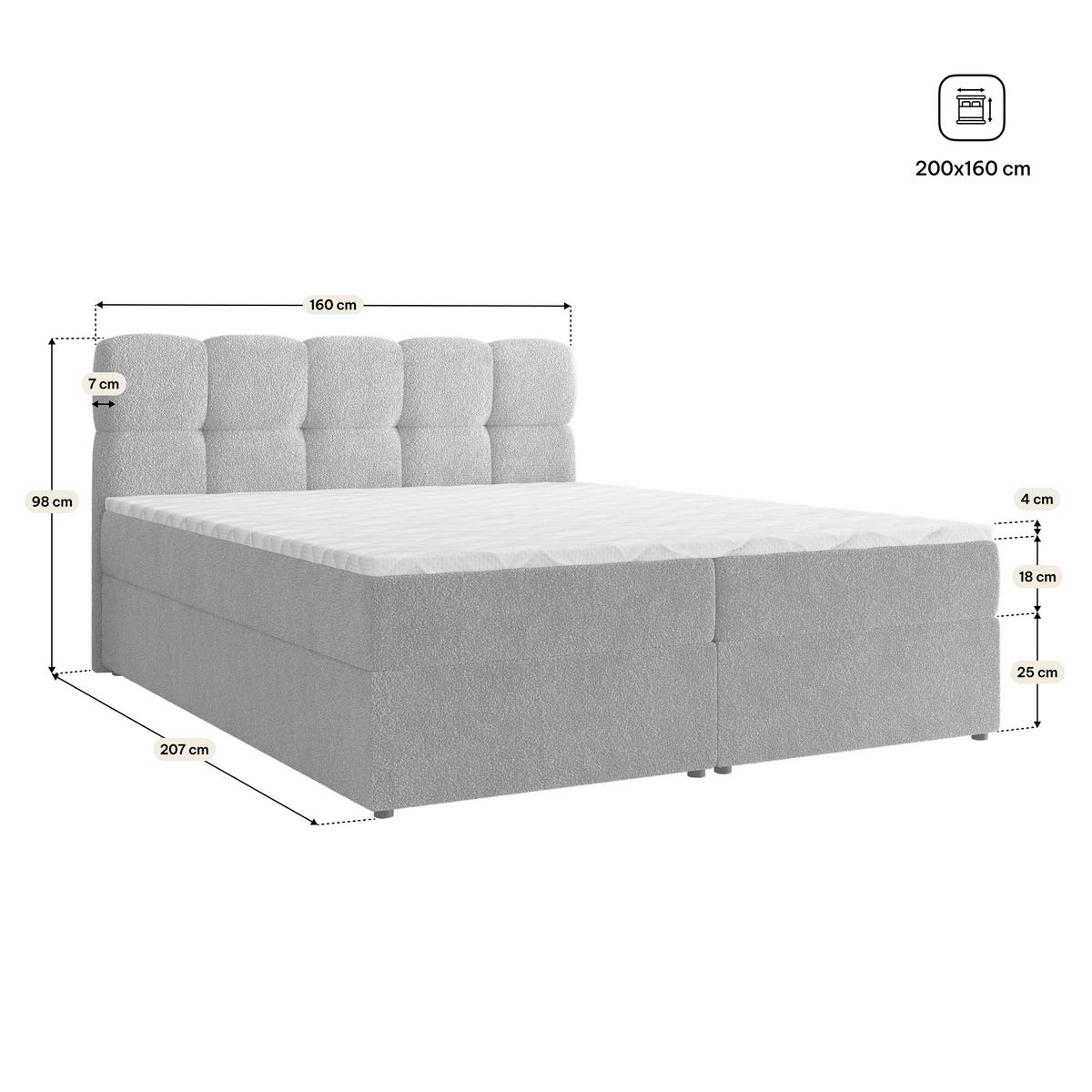 POSTEL Boxspring MERU 160x200 cm Šedá - šedá, kompozitní dřevo/textil (160/200cm) - MASSENO
