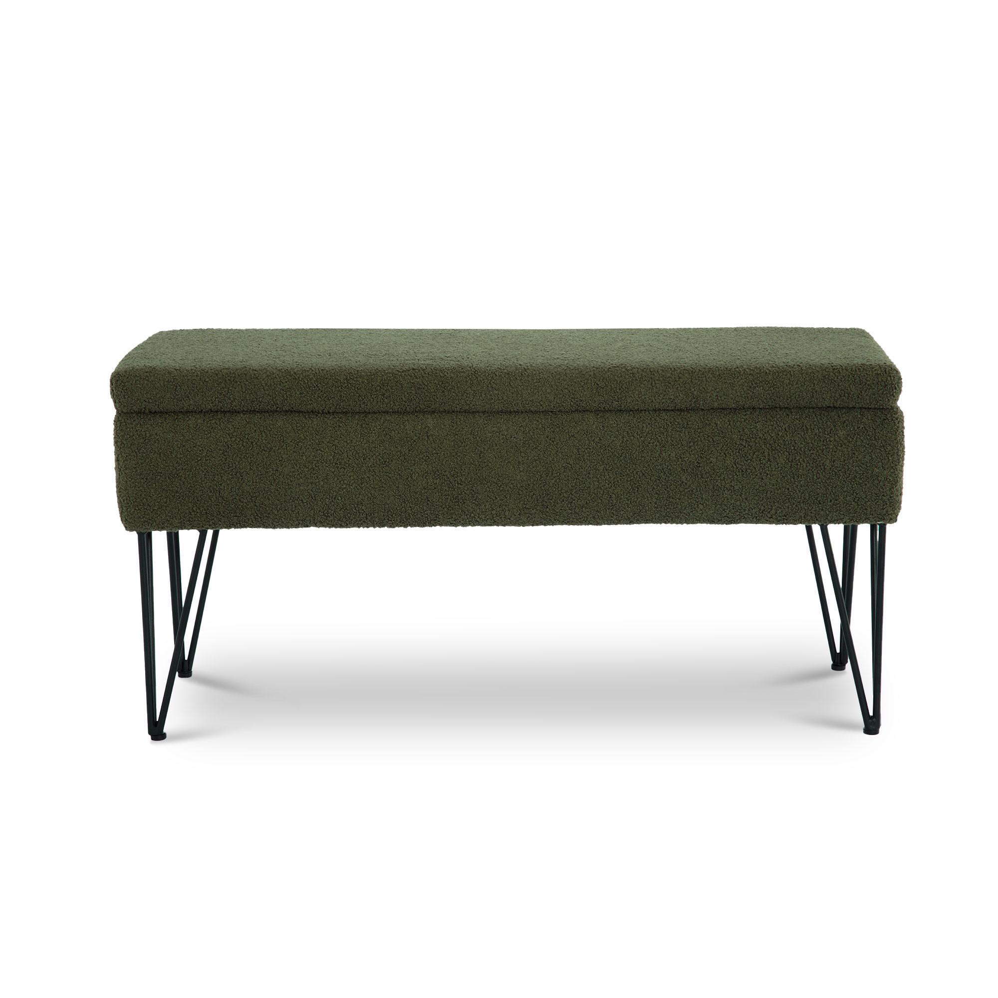 TRUHENBANK Alix aus khakifarbenem Frotteestoff - Schwarz/Grün, Holz/Textil (101/50/41cm) - Sicaan