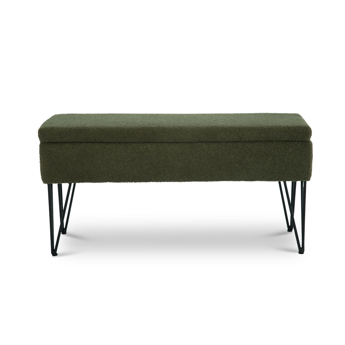TRUHENBANK Alix aus khakifarbenem Frotteestoff - Schwarz/Grün, Holz/Textil (101/50/41cm) - Sicaan