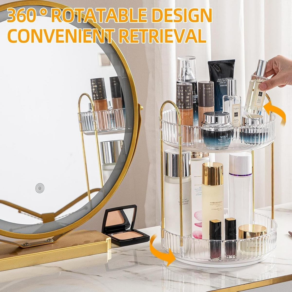 KOSMETIK-ORGANIZER, drehbar, 2-stöckig,Transparent,23/23/32cm - Transparent, Kunststoff (23.5/10.5/23.5cm)