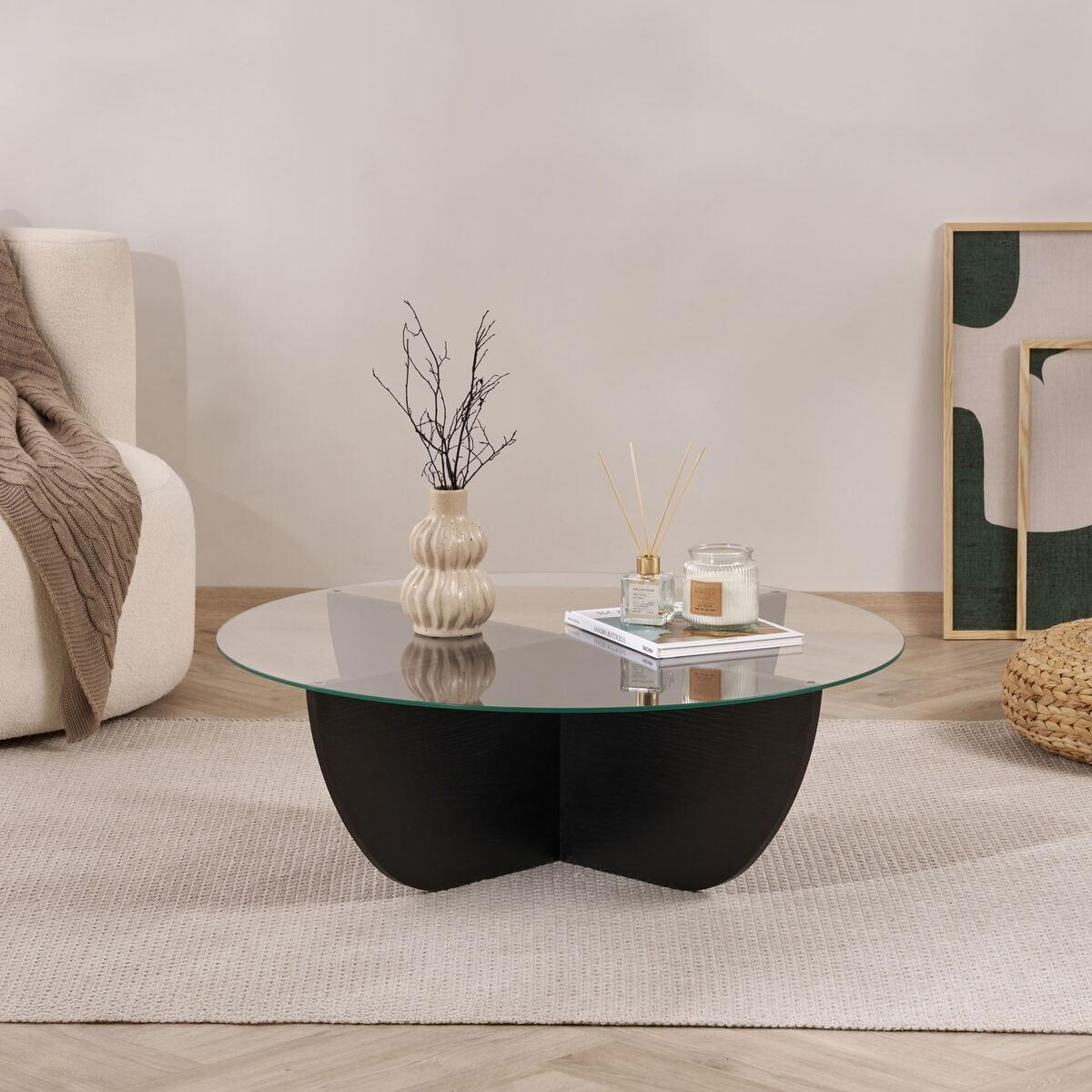 COUCHTISCH mit Glasplatte Nina 90/90/30 cm - Schwarz, Holzwerkstoff (98/90/30cm) - Calicosy