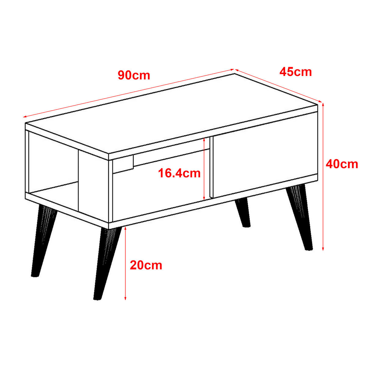 COUCHTISCH Ludvika 90/45/40 cm - Eichefarben/Weiß, Holzwerkstoff/Kunststoff (45/90/40cm) - [en.casa]