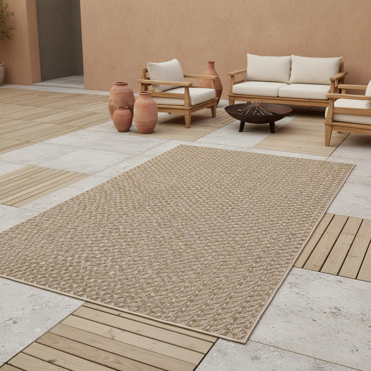 TEPPICH In-/Outdoor Flachgewebe Unidesign Polypropylen Terrasse Beige Rechteckig 120x170 - Beige, Textil (120/170cm) - KADIMA DESIGN