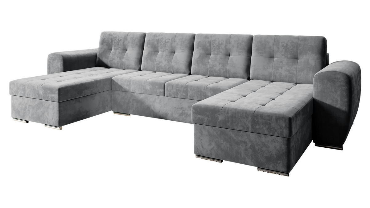 WOHNLANDSCHAFT Bari U - Silberfarben/Grau, Holz/Textil (326/86/157cm) - MIRJAN24