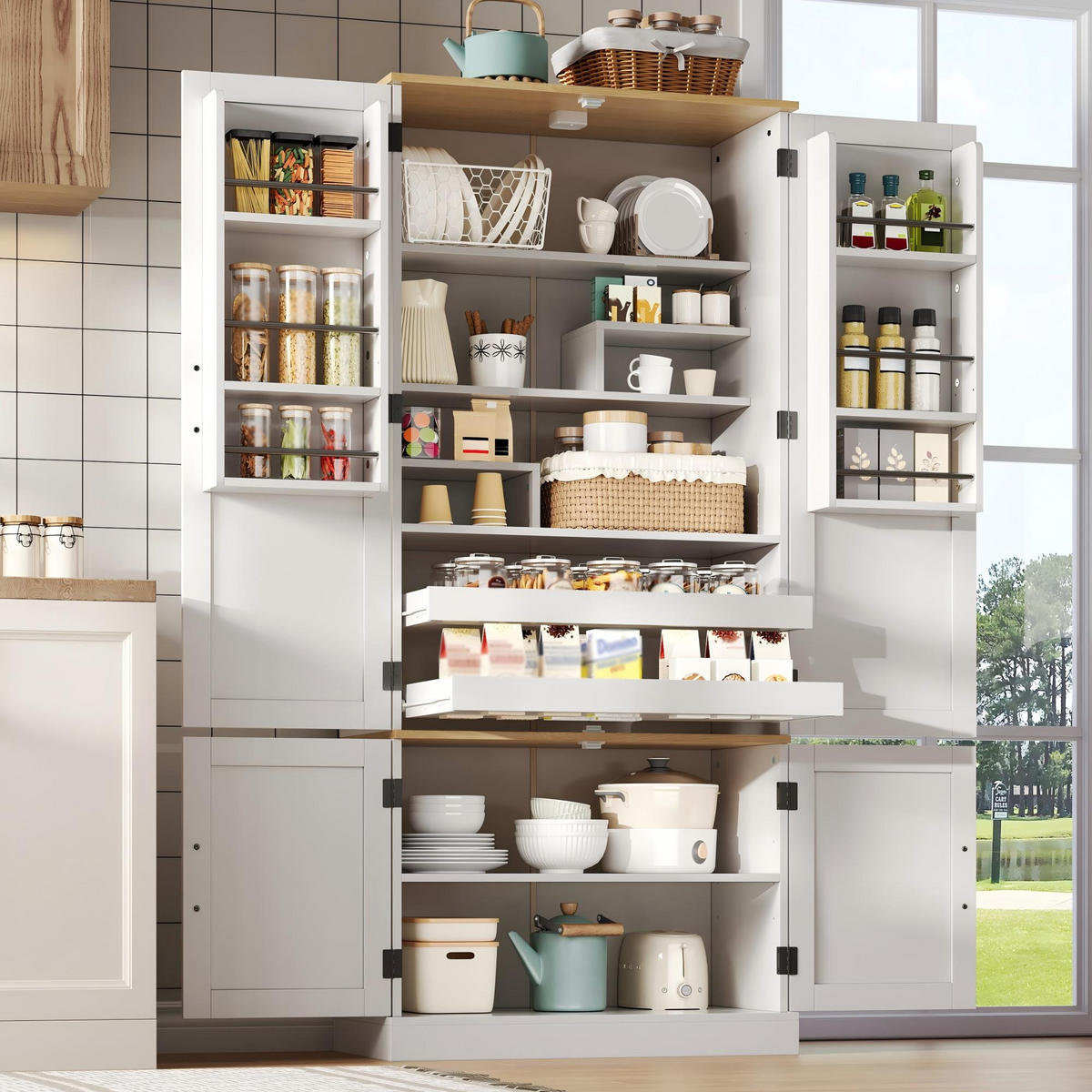 GESCHIRRSCHRANK 181 cm MDF Weiß mit Bewegungssensor LED und Schubladen - Weiß, Holzwerkstoff (80.01/181.1/39.62cm) - Korfee