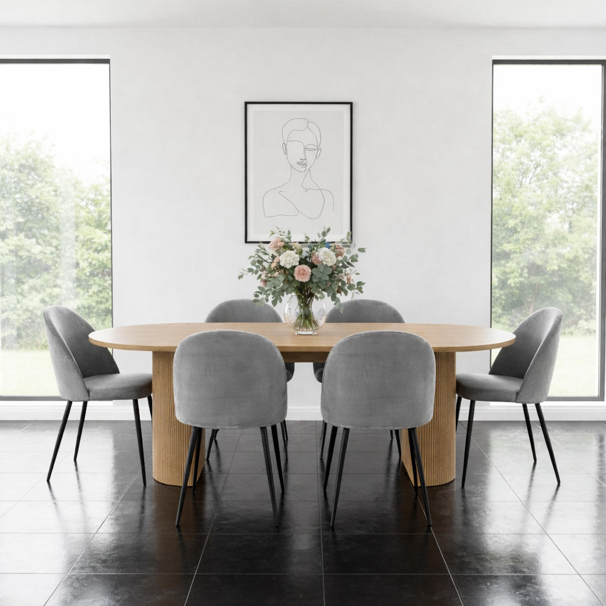 ESSGRUPPE 7-TLG. Kyoto Naturfarben, Grau - Naturfarben/Grau, Holzwerkstoff/Textil (210/75/100cm) - ebuy24
