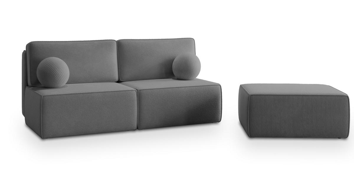 ECKSOFA VARNA P Grau Kordstoff mit Schlaffunktion - Grau, Holz (196/158cm) - MASSENO