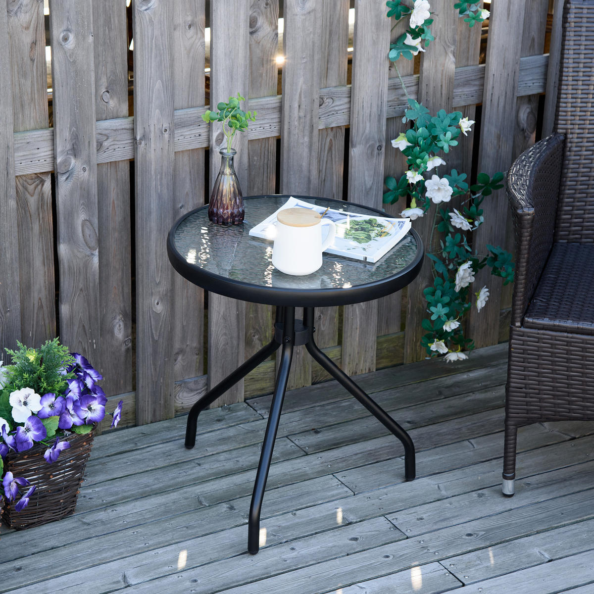 BALKONTISCH DE-14079 rund, Ø50x55 cm Schwarz - Schwarz, Metall (50/50/55cm) - ComfortXL