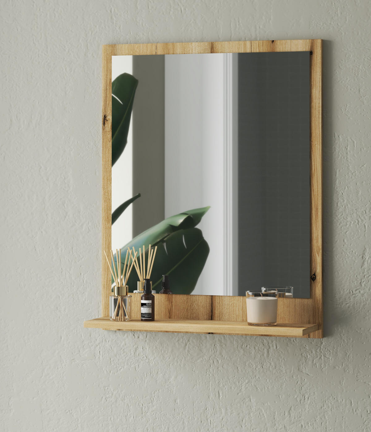 BADSPIEGEL Evoke Eiche, Badspiegel mit Ablage, 60 x 75 cm - Eichefarben, Glas/Holzwerkstoff (60/75/16cm) - Furn.Design