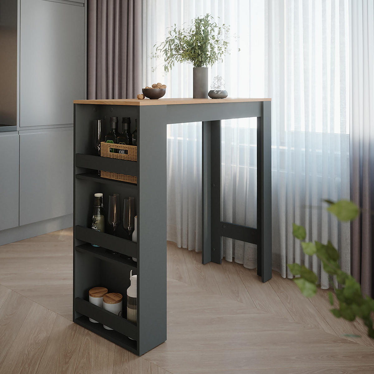 BAROVÝ STŮL Repose Zlatý dub power/antracit - medově dubová/antracitová, kompozitní dřevo (110/45/106cm) - Vicco