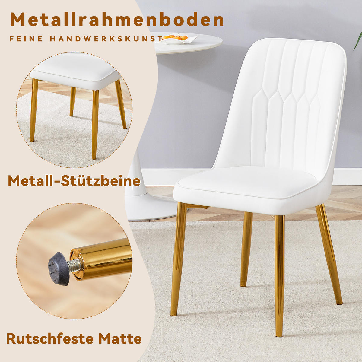 STUHL-SET DE-36519 2 Stück mit PU-Bezug und Metallbeinen Weiß - Weiß, Metall (41.5/89/43cm) - ComfortXL