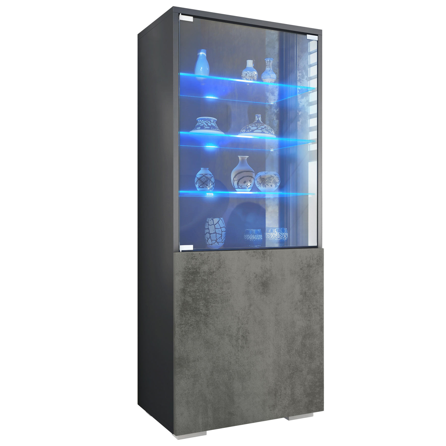 VITRINE Granada Beton Dunkel Optik - Dunkelgrau, Holzwerkstoff (50/122.5/34.5cm) - Vladon