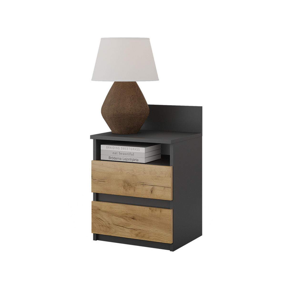 NACHTTISCH Monty Anthrazit 39.6 x 59.1 cm - Anthrazit/Eiche Wotan, Holzwerkstoff (32.3/59.1/39.6cm) - Vicco