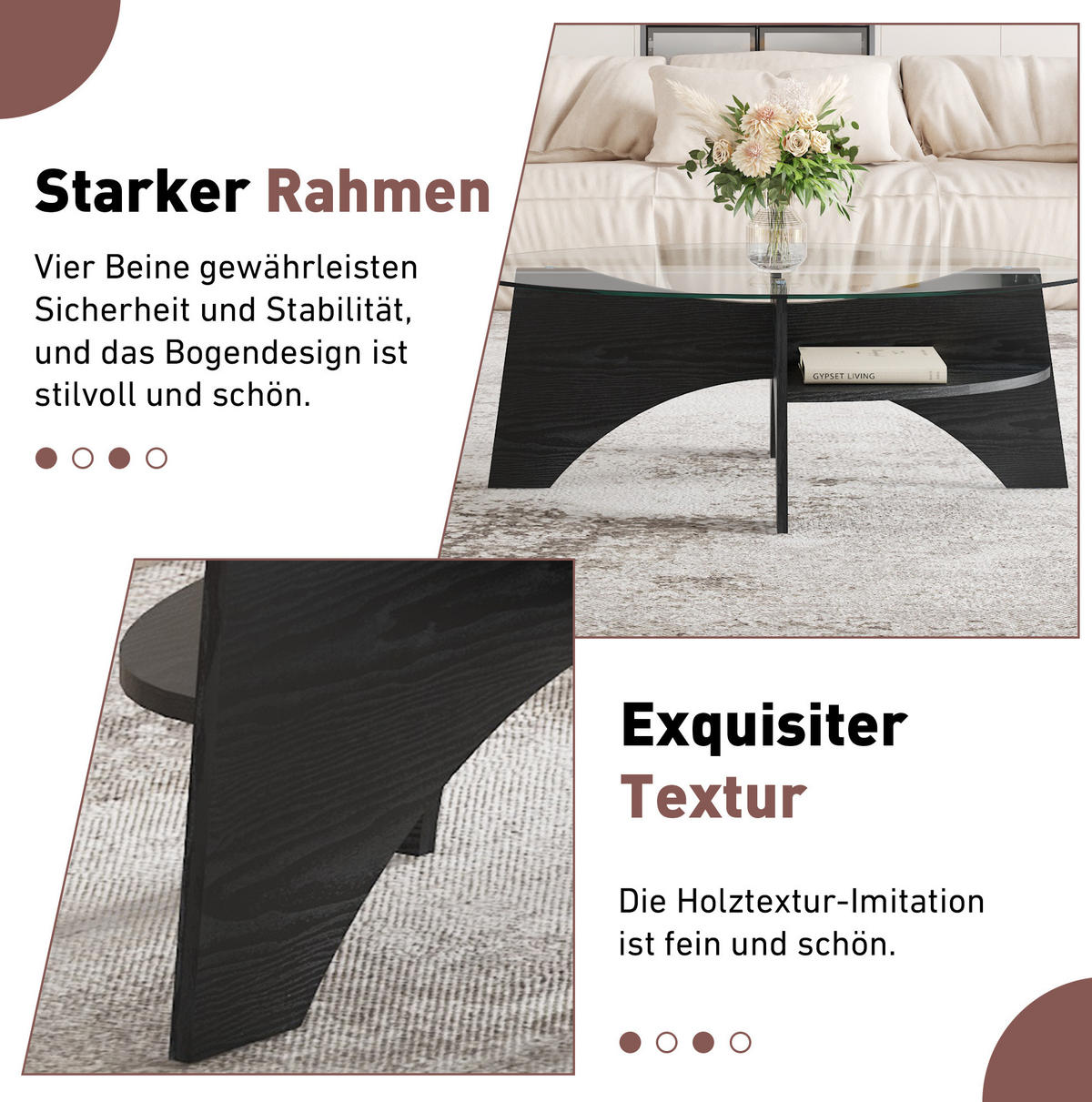 BEISTELLTISCH 104,9/60/35,6 cm in Schwarz/Transparent aus Glas und MDF - Schwarz, Holzwerkstoff (104.9/60/35.6cm) - Flora Grace