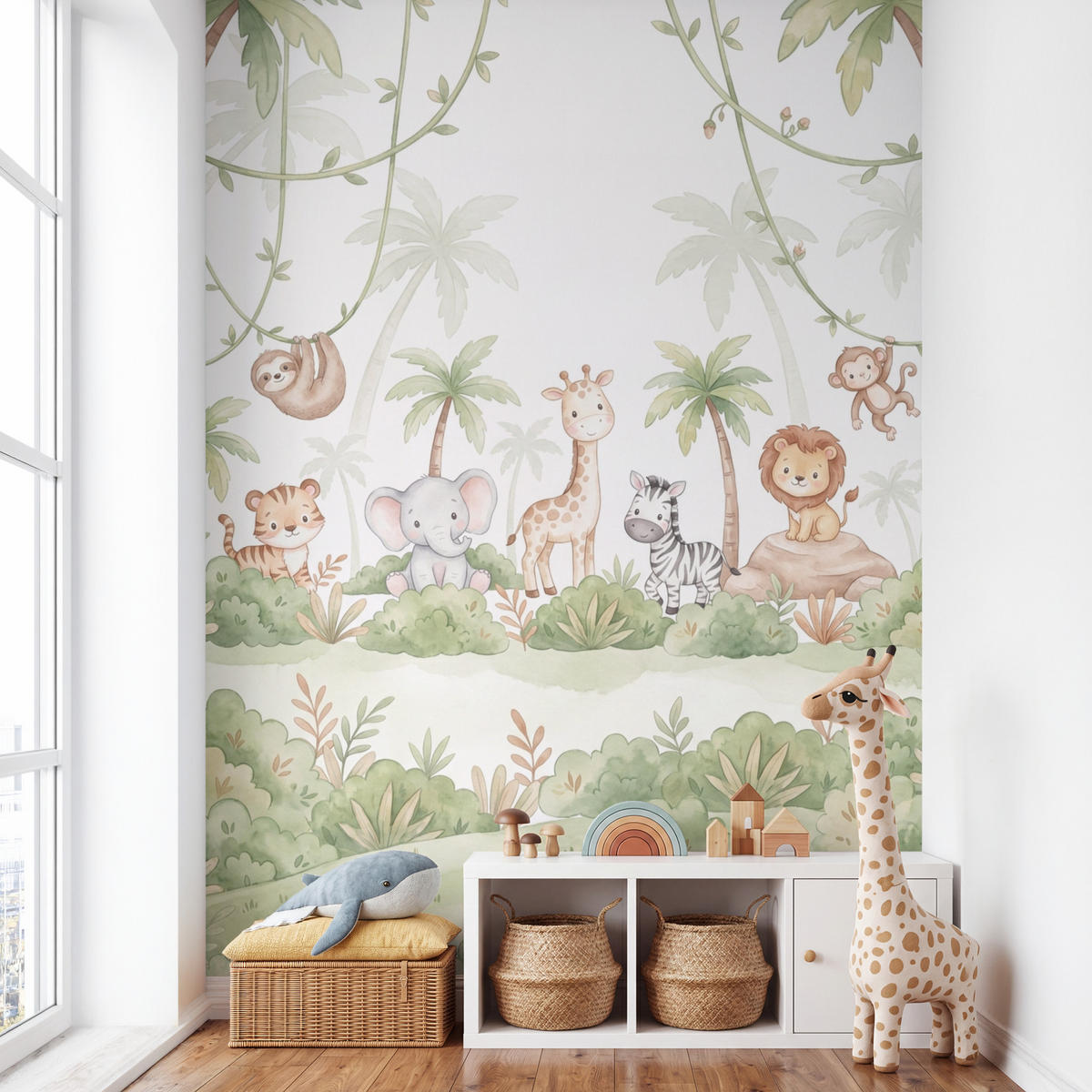KINDERTAPETE - Tiere - Dschungel - Pastell - 160x280 cm - Weiß, Papier (160/280cm) - OnlyWow