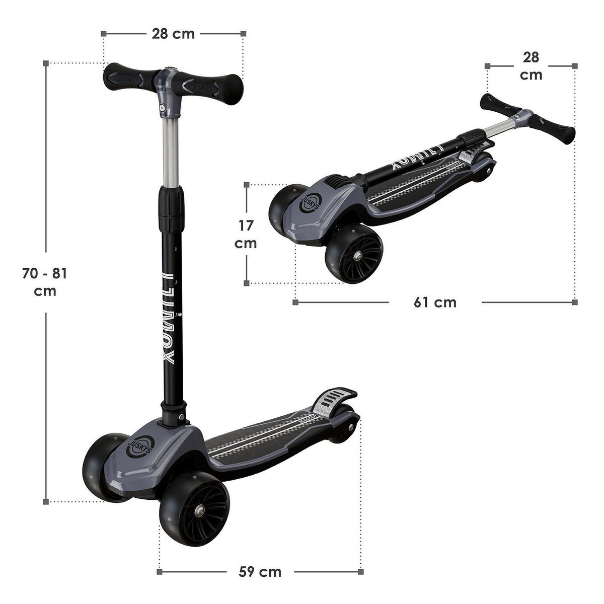 KINDERROLLER Lumox höhenverstellbarer Lenker inkl. Leuchtränder schwarz - Schwarz, Metall (59/28/81cm) - Juskys