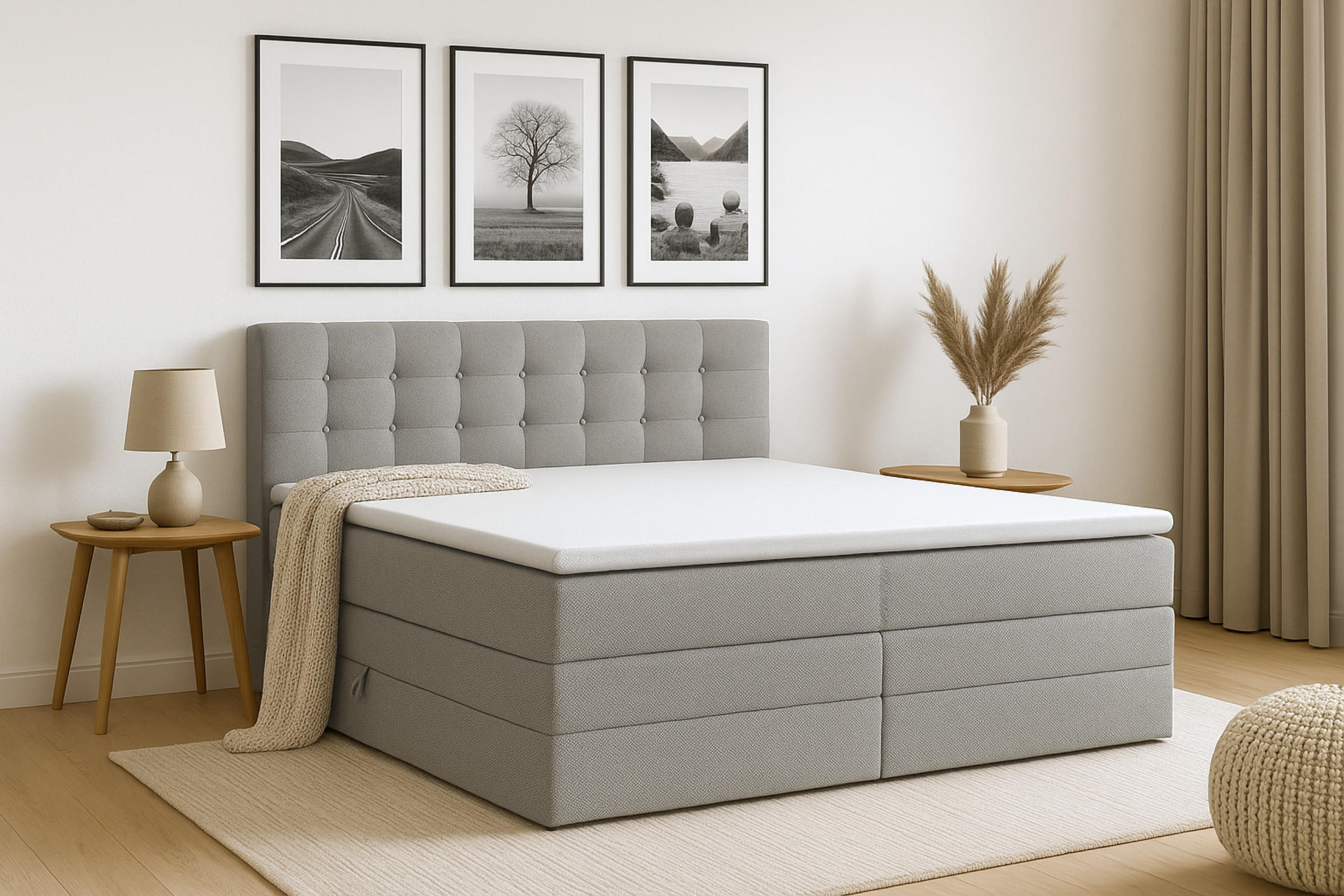 BOXSPRINGBETT SANTE 160/200 in Stoff Hellgrau - Hellgrau, Holz/Holzwerkstoff (160/200cm) - Deine Möbel 24