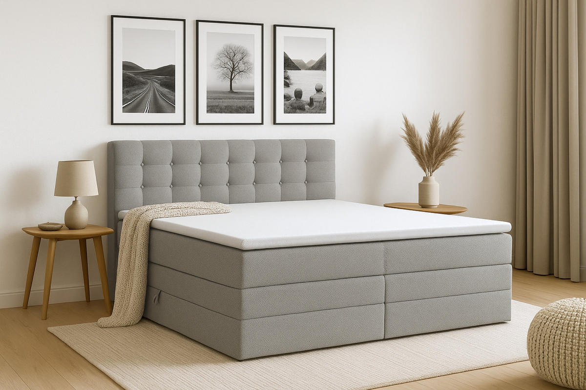BOXSPRINGBETT SANTE 200/200 in Stoff Hellgrau - Hellgrau, Holz/Holzwerkstoff (200/200cm) - Deine Möbel 24