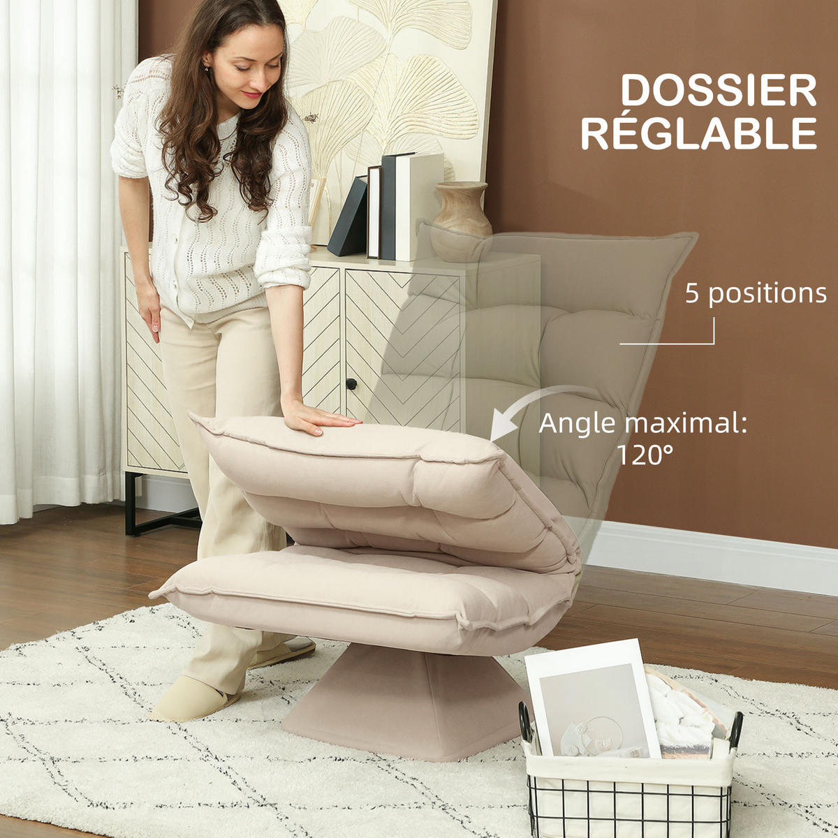 BODENSESSEL DE-13396 360° schwenkbar & verstellbare Rückenlehne Beige - Beige, Textil (70/95/62cm) - ComfortXL