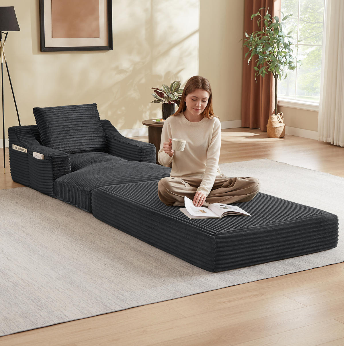 LOUNGESESSEL mit Doppelschicht-Design Cord Dunkelgrau - Dunkelgrau, Textil (162/68/100cm) - Meubliv